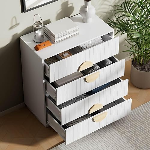 Miniatura 4 de SunsGrove Cómoda blanca con 4 cajones de 31.5 pulgadas de largo x 15.75 pulgadas de ancho x 35.04 pulgadas de alto, organizador de ropa moderno de