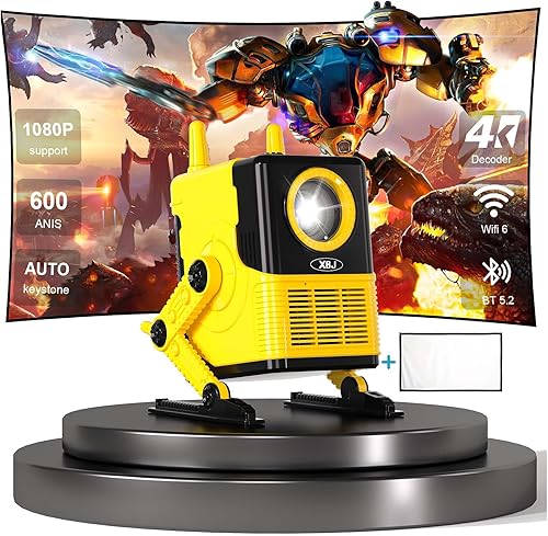 Proyector portátil H8 con pantalla de proyector compatible con 4K1080PAuto Keystone600 Ansi Robot Mini Proyector de Película Inteligente con WiFi y