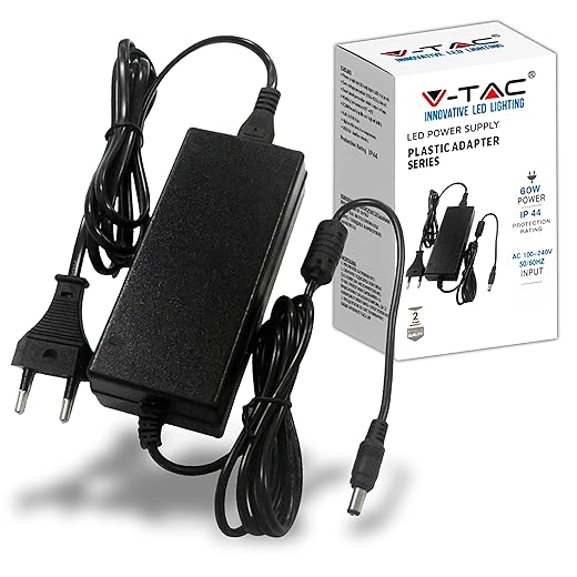 V-TAC Adaptador de Corriente 12V 60W 5A - Fuente de Alimentación para Cámaras, Tiras LED, Módems - Transformador 12V Doméstico para Pantallas, Equipos Electrónicos - Entrada AC 100-240V