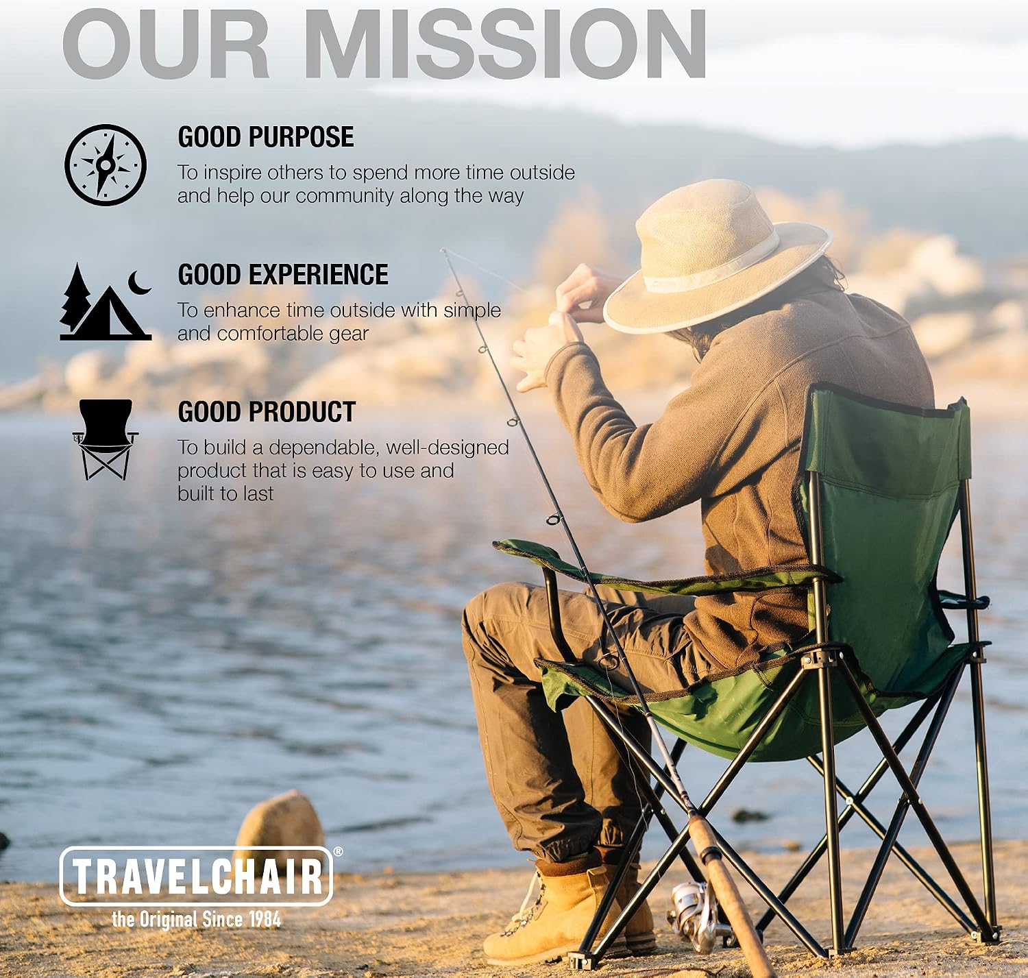 Travel Chair C-Series Rider Chair, Foldable and Portable Camping Chair, Black