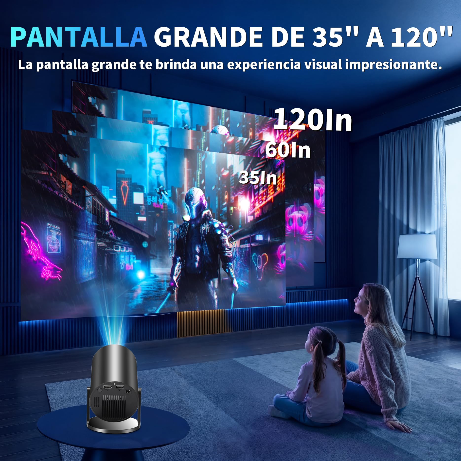 [2026 App Integrada] Mini Proyector 4K Support 1080p con WiFi 6 y Bluetooth 5.2 Proyector portátil con Enfoque automático y corrección Trapezoidal Compatibile con TV Stick/USB/PS5/Laptop,Negro