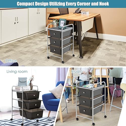 Vista 60 de GOFLAME Carrito de almacenamiento con ruedas de 4 cajones, carrito organizador móvil multiusos, carrito de utilidad para la oficina en casa