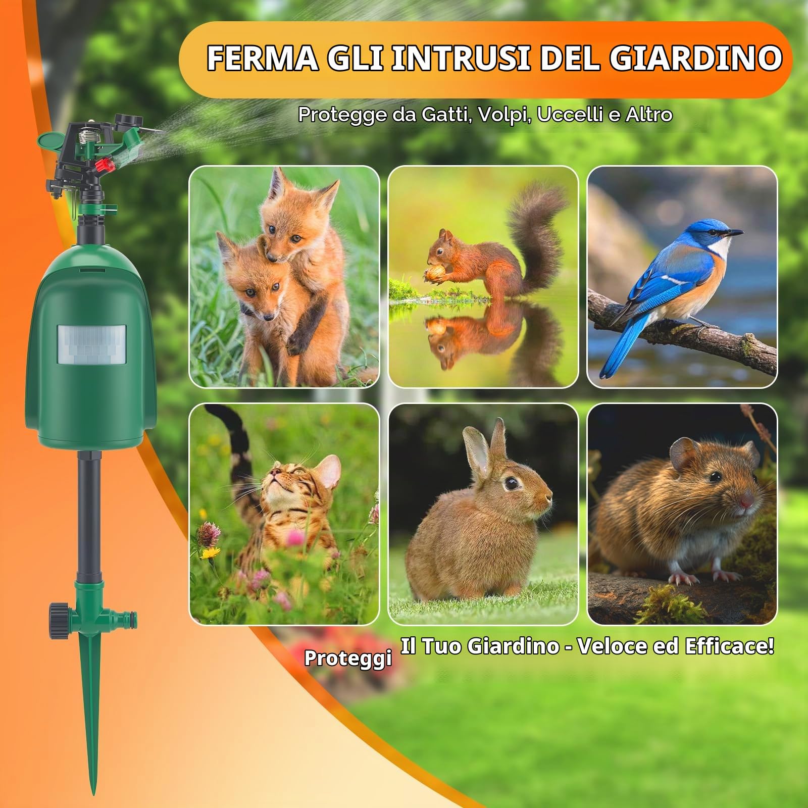 Repellente per getto d'acqua, per uccelli, per giardino e stagno, rilevatore di movimento PIR, portata fino a 10 m, repellente per gatti, ideale per respingere gatti, piccioni, volpi e uccelli