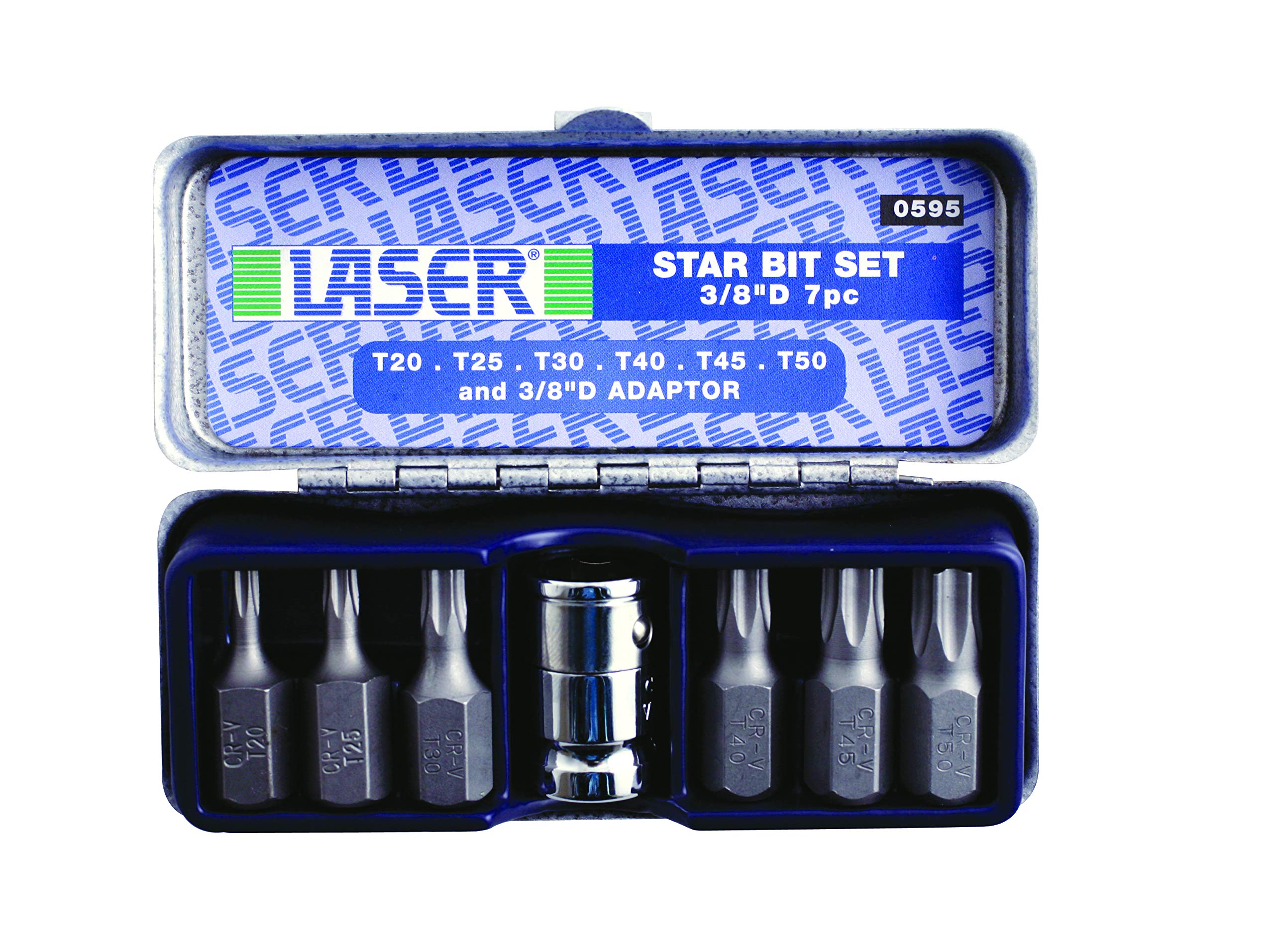 LASER 0595 Sternschlüsseleinsatz-Set – 7-teilig, 3/8" Antrieb, In Metallbox