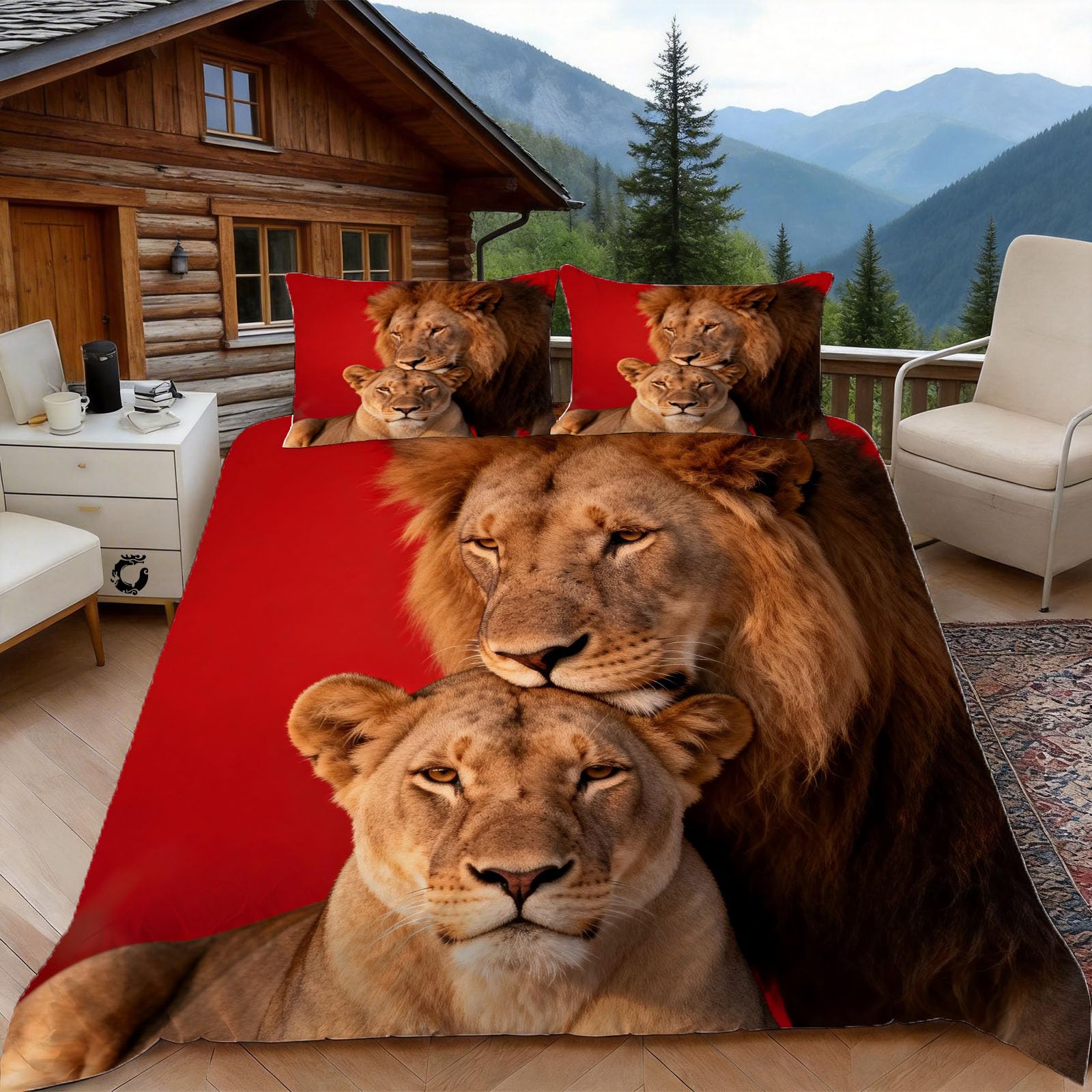Duosm Boys White 3D Double Duvet Set 3D Printed Romantic Lion Bedding, Romance Theme Soft Microfibre Duvet Cover Sets Quilt Cover And Pillow Set With Zipper 3 Pcs
