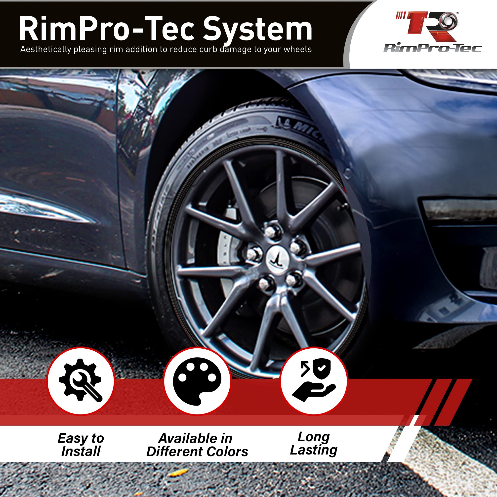 RIMPRO-TEC, Rim Protectors and Rim Savers, Reduces Edge Damage, 4X Fine Interior Scratches + 4X Base, Protector for Car Wheels (Intérieur Bleu Noir Noir)