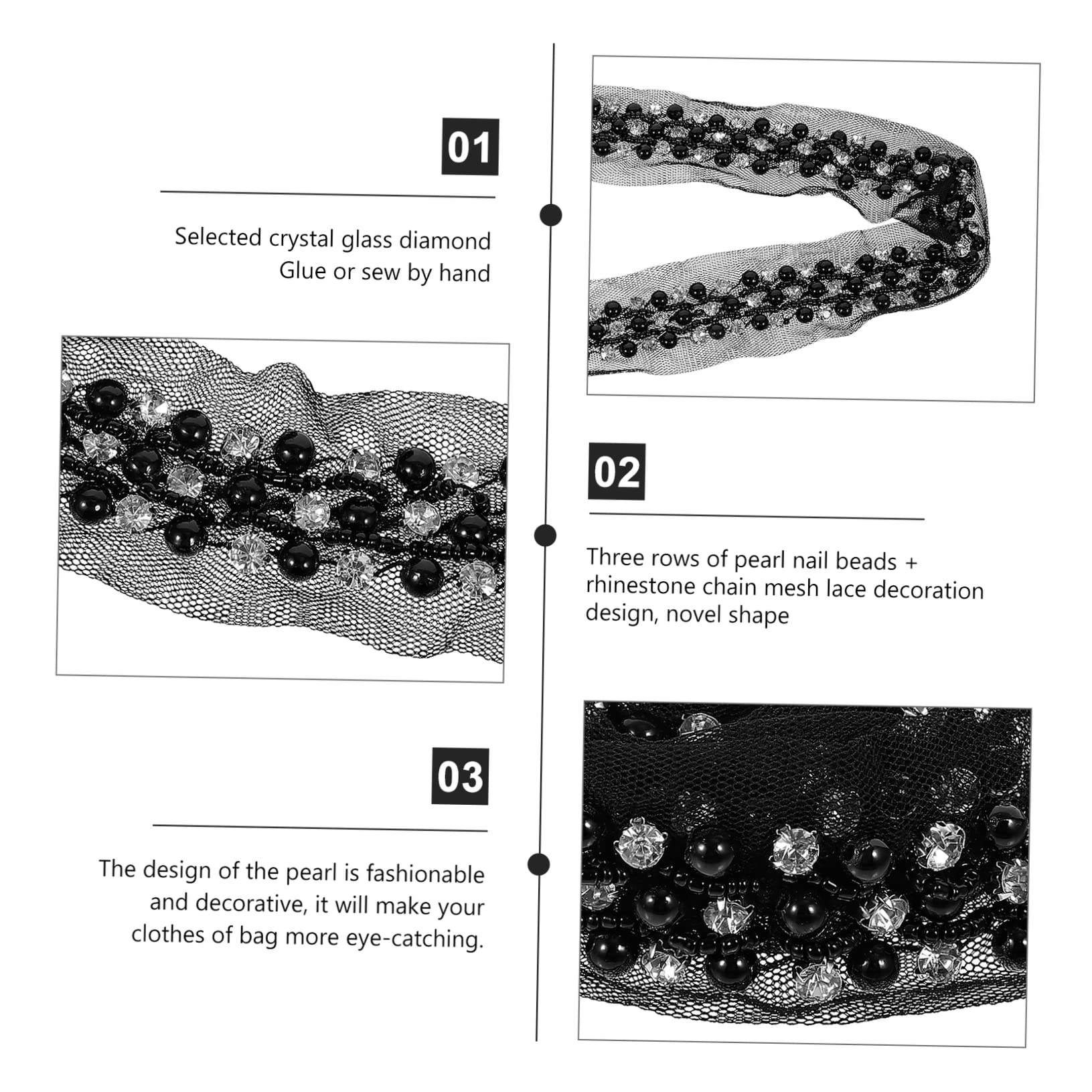 Ciieeo 4piezas Cinta De Encaje De Perlas Strass Borde Decorativo Multifuncional Para Ropa y Manualidades Para y Decoración De Eventos