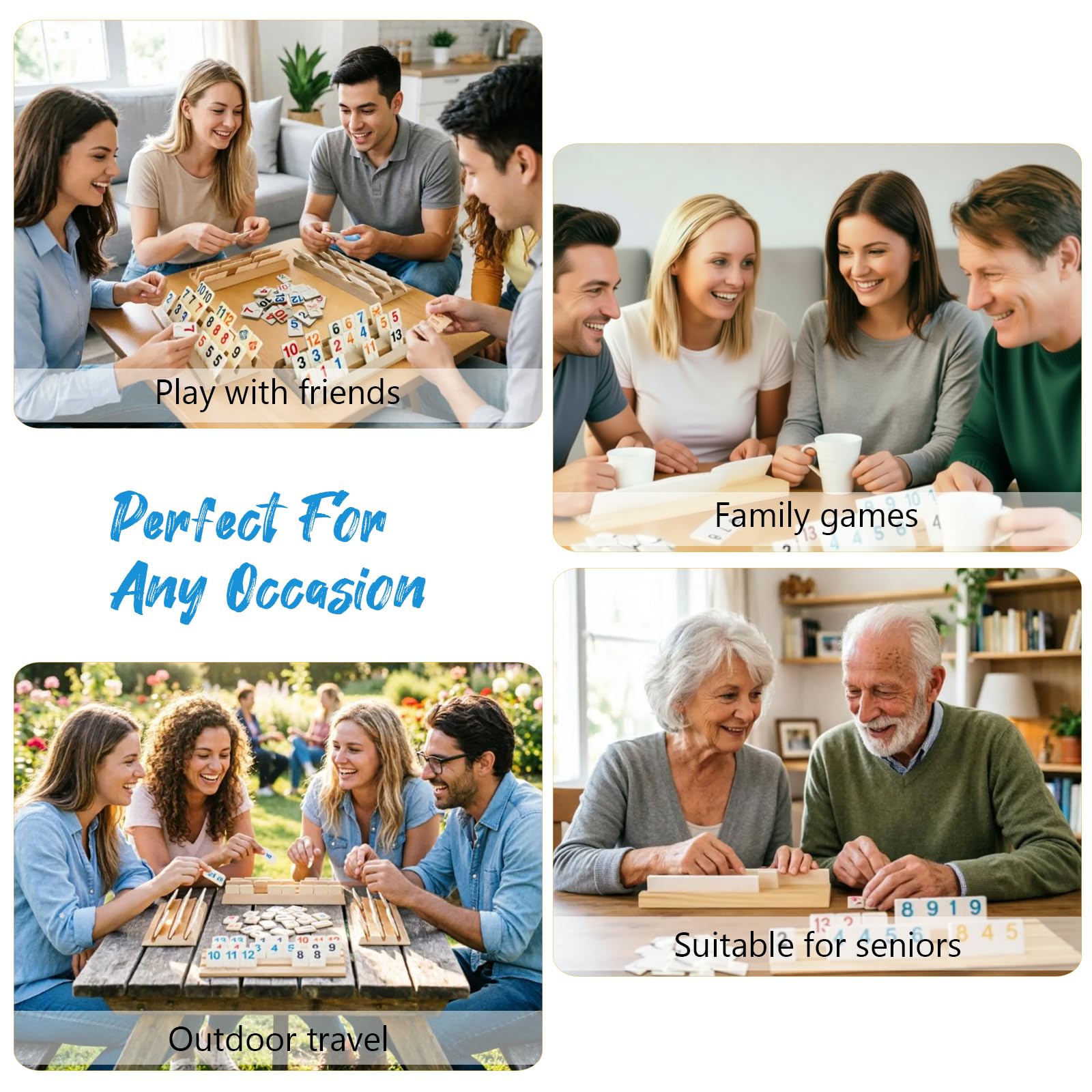 Rummy Reisespiel Set, Rummy Titel Set mit Zahlen Okey Spiel Set, 112 Spielsteinen & 4 Halter, Tragbares Brettspiel Strategie für 2-4 Spieler, Erwachsene Und Familie