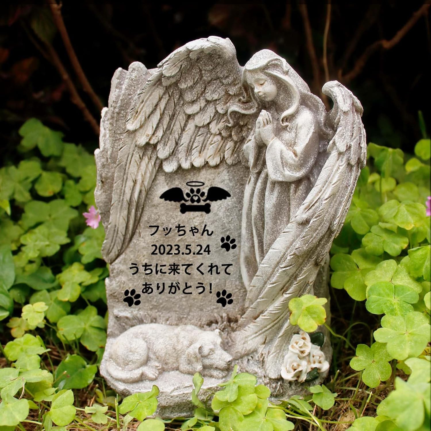 Amazon 犬の墓 天使と犬墓石 ペット墓石 ペット メモリアル グッズ 犬のお墓 犬記念石 オーダーメイド 犬 墓石 手作り犬の墓標