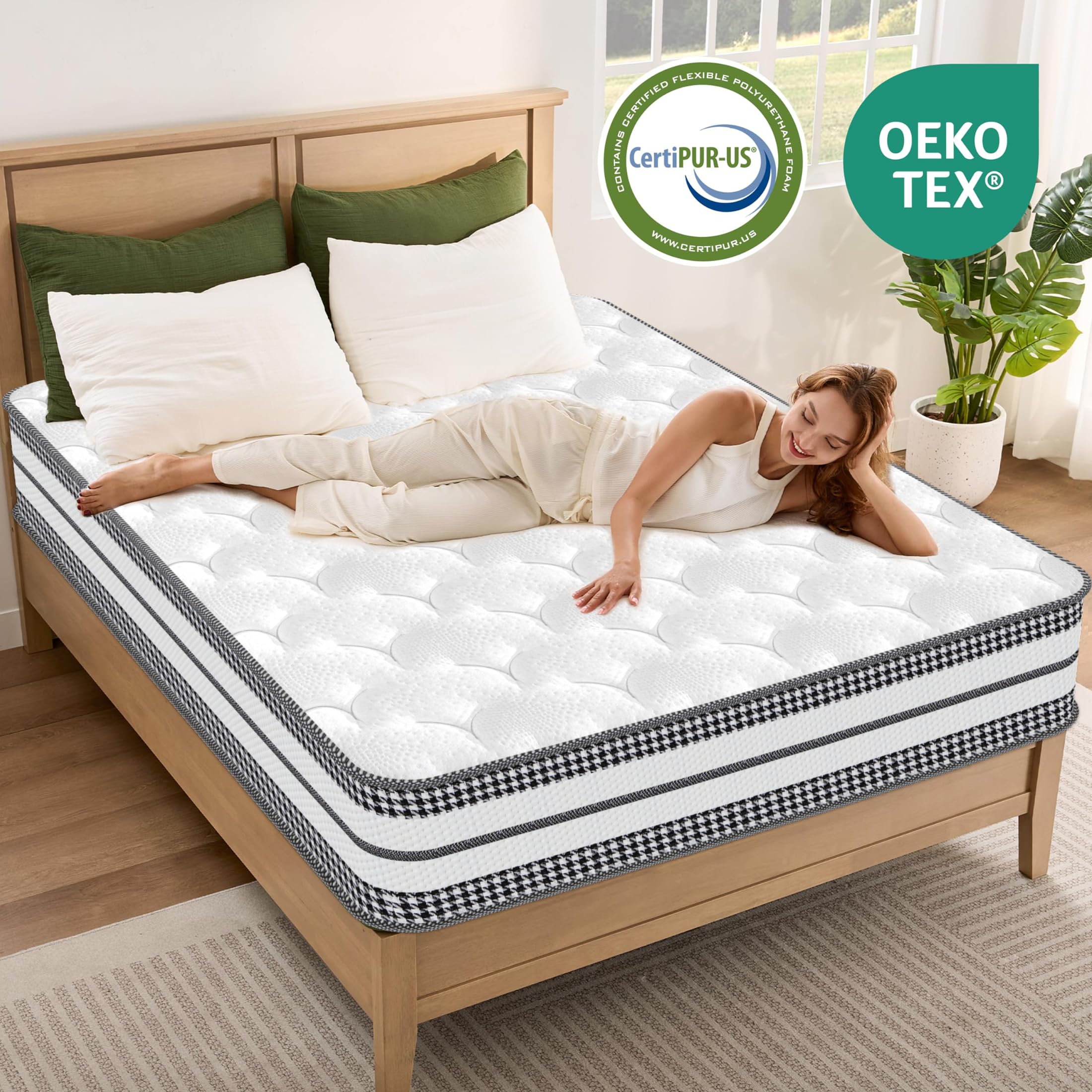 Matelas 90x200 Cm épais 25 Cm - Hybride Mémoire De Forme + Ressorts Ensachés, 8 Zones, Certifié Oeko-Tex - 12