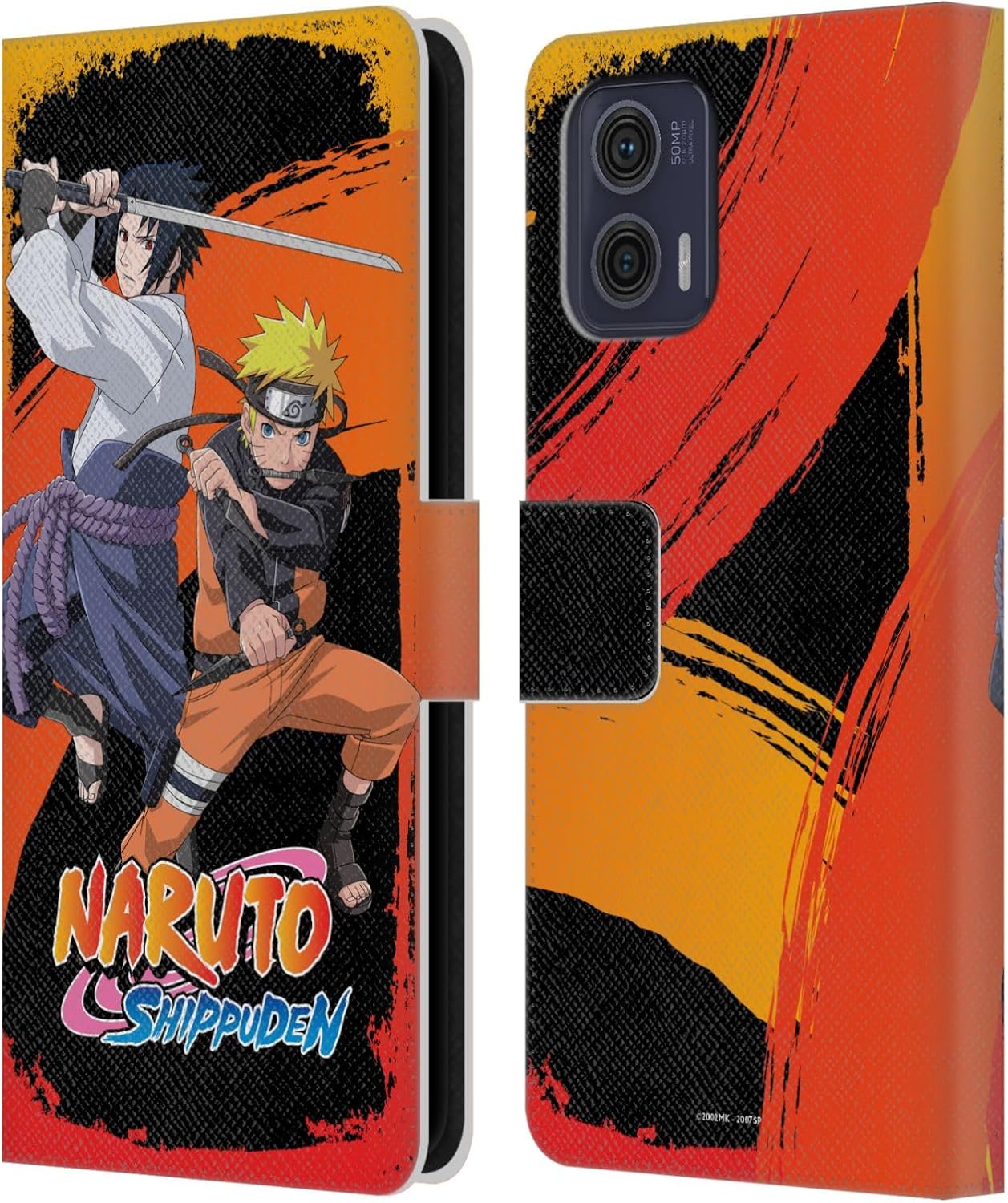 Head Case Designs Officially Licensed Naruto Shippuden Naruto and Sasuke Key Art Leather Wallet Case Compatible with Motorola Moto G73 5G