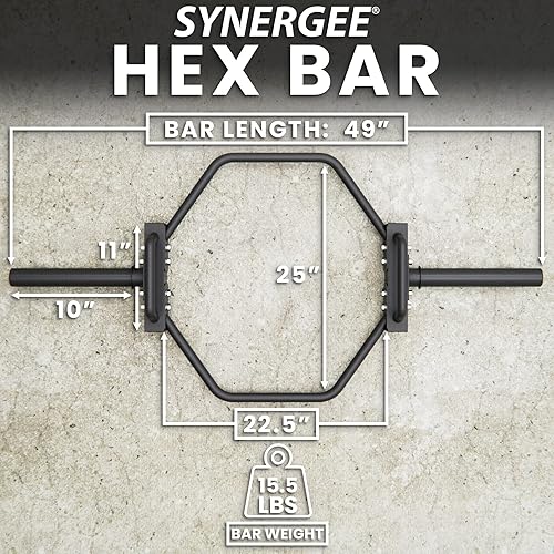 Miniatura 3 de Synergee Barra de trampa hexagonal olímpica negra de 15.4 lbs con asas de altura estándar para sentadillas, peso muerto, encogimientos y tirones de
