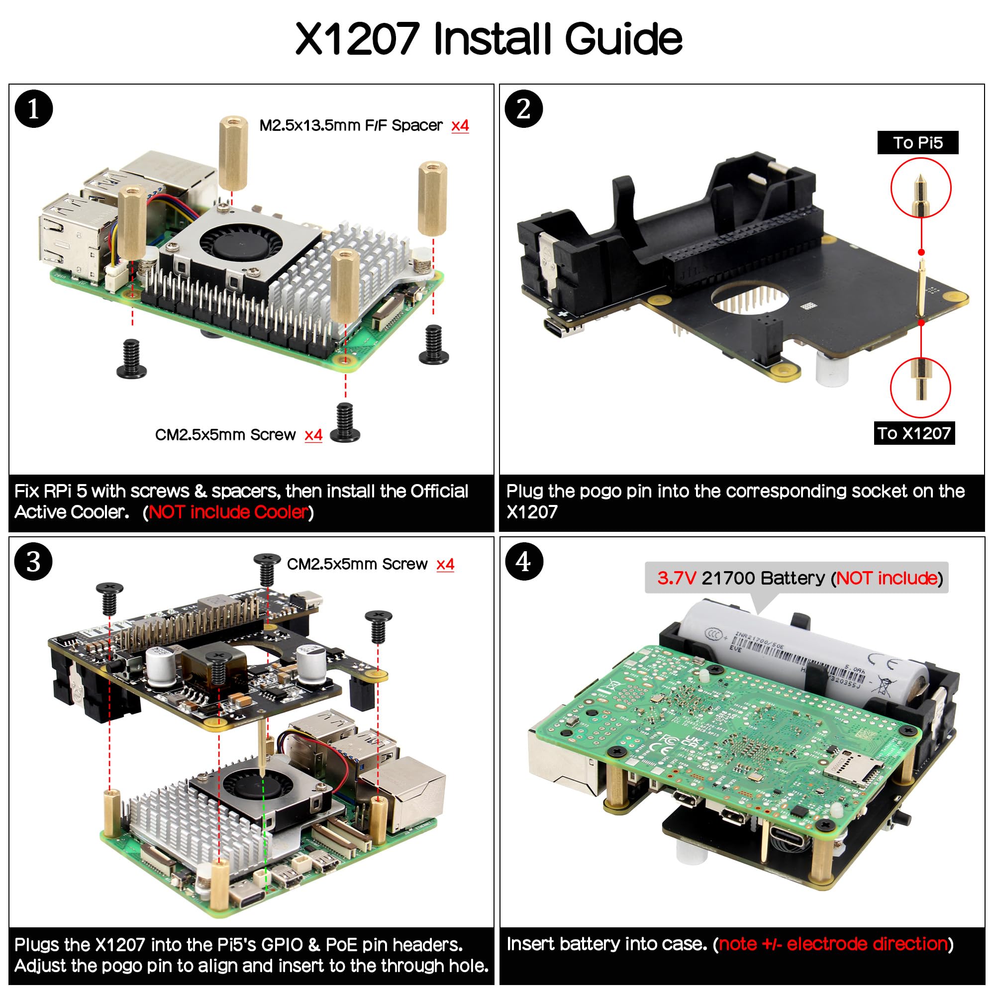Geekworm X1207 2-in-1 PoE+ & UPS HAT for Raspberry Pi 5 (2/4/8/16GB), IEEE 802.3at 5V 5A Output, Supports Auto Power On, Safe Shutdown and Power Loss Detection