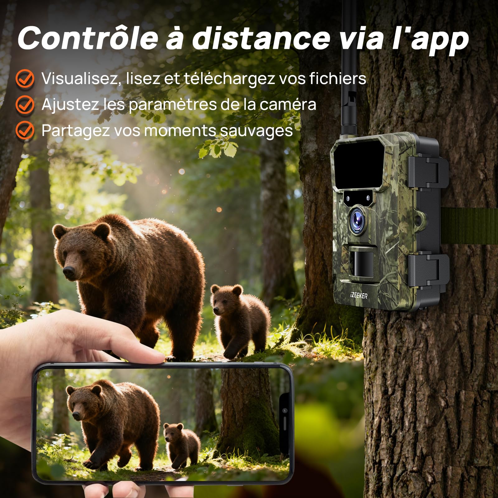 iZEEKER Caméra de Chasse 2 en 1 Cloud 4G et Standard, 2K HD 48 MP Caméra Chasse avec Vision Nocturne et Détection de Mouvement, Contrôle Application sans WiFi Etanche IP66 avec Carte SIM pour la Faune