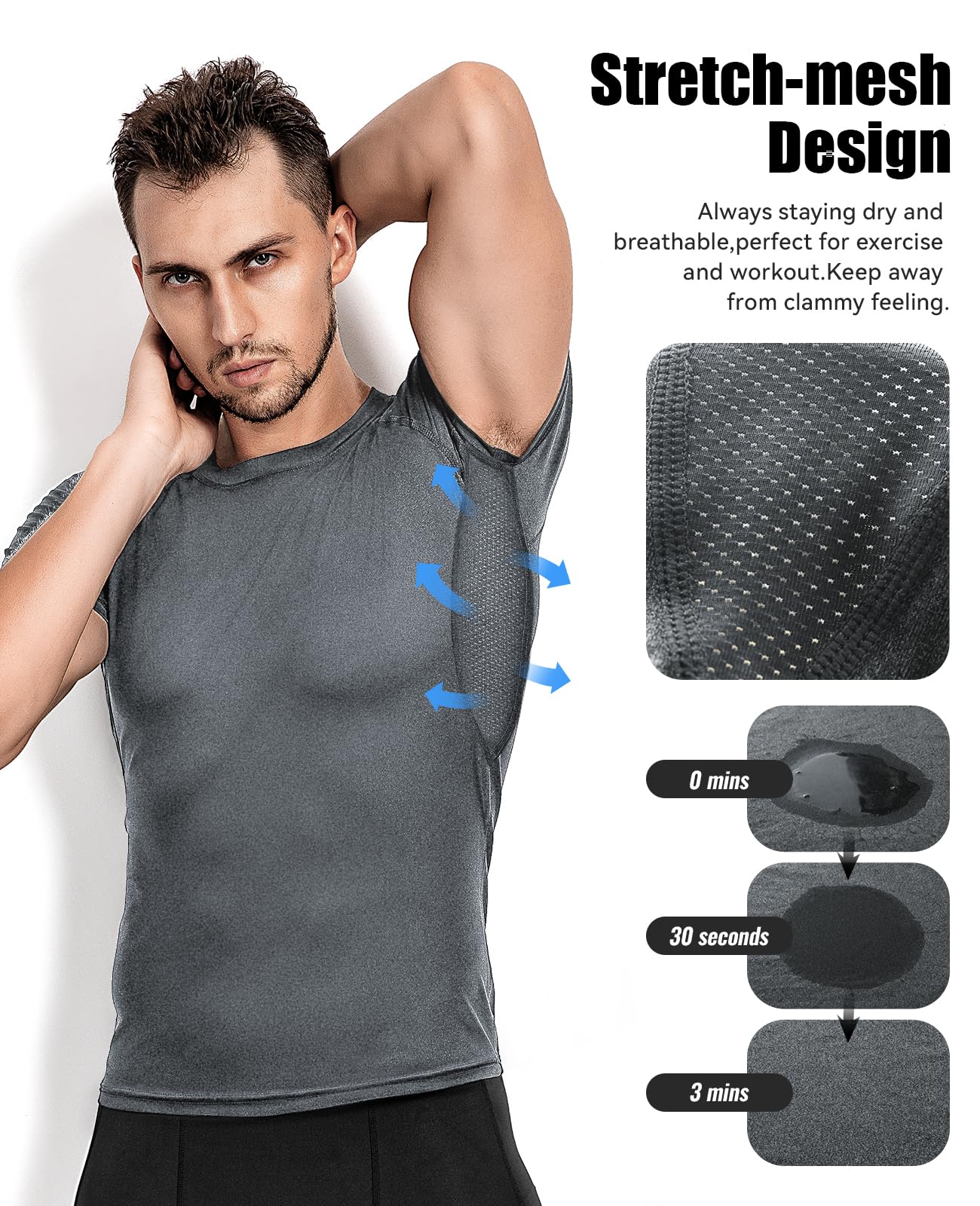 Niksa 3 Pezzi Maglietta Uomo，Maglia a Manica Corta Traspirante Asciugatura Rapida Compression da Uomo Sport per Correre Jogging Fitness Palestra