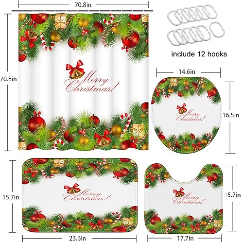 Miniatura 4 de ArtSocket Juego de baño rústico de Navidad con cortina de ducha y alfombras y accesorios, juego de cortinas de ducha desgastadas estilo casa de