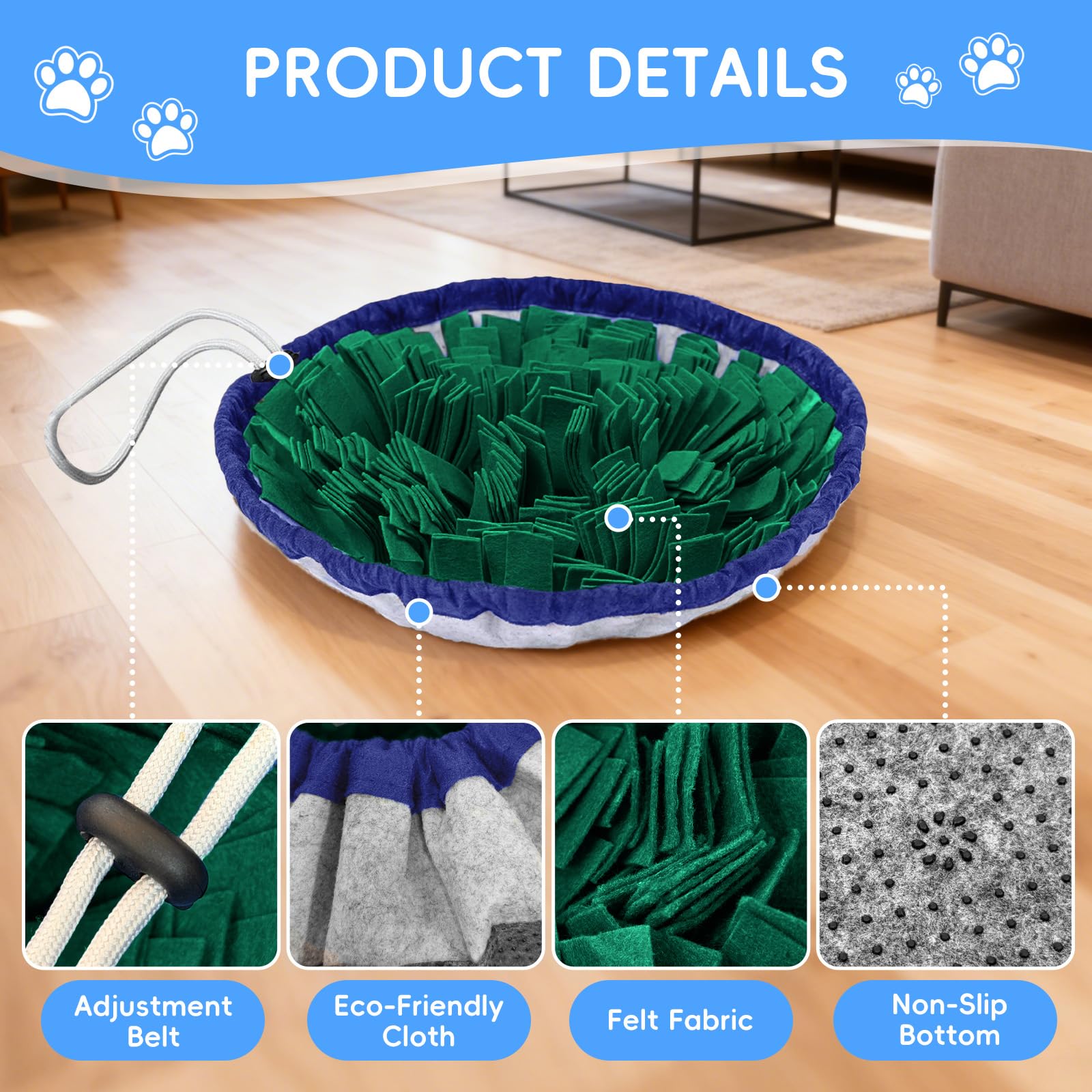 Tappeto Olfattivo Cane, 48 cm Foraggiamento Tappeto per Cani, Giochi per Cani, Lavabile Antiscivolo Tappetino Puzzle per l'allenamento Olfattivo Lo Slow Food e Il Sollievo dallo Stress