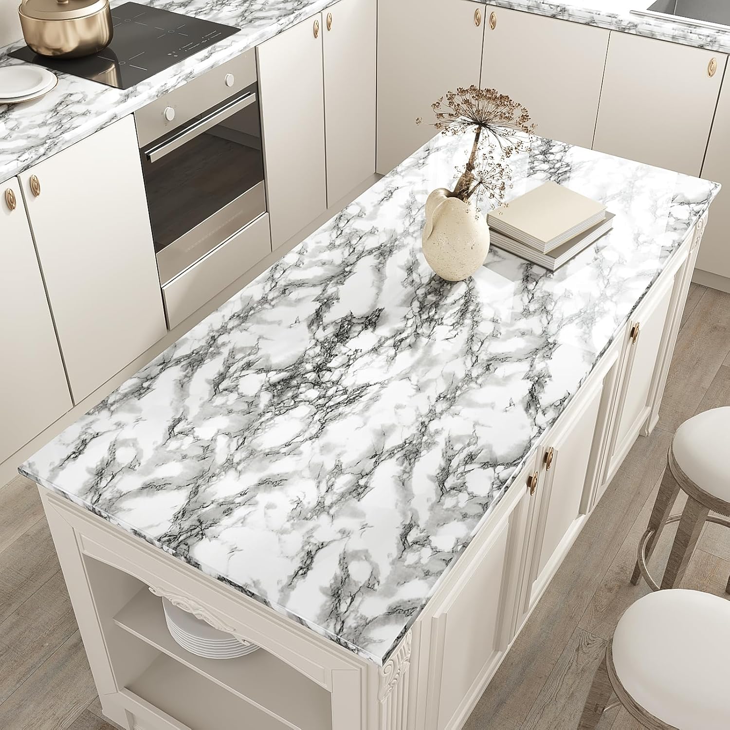 VEELIKE Modern Black and White Marble Contact Paper for Countertops Waterproof Peel and Stick Countertops 24''x118'' Self Adhesive Vinyl Countertop Contact Paper Marble Wallpaper for Kitchen Bathroom