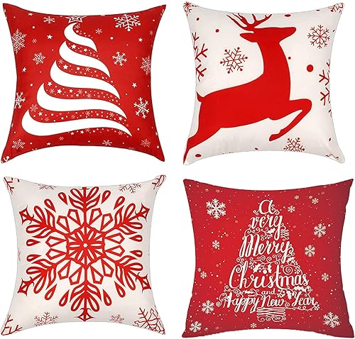 Muised Juego de 4 fundas de almohada de Navidad, fundas de cojín de cintura para sofá de invierno, fundas de asiento de automóvil, fundas divertidas