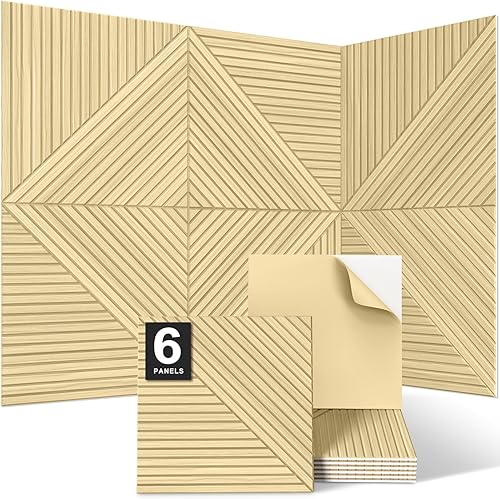 JBER Paneles de pared acústicos  6 paneles de pared de 23.6 x 23.6 pulgadas, impresión de patrón de madera, paneles de pared grandes autoadhesivos