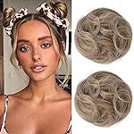 REECHO Space Bun Hair Pieces, 2 PCS Mini Claw Clip in Messy & Cat Ears Fake Hair Bun Extensions HB001 Wig Accessory Updo Hairpieces for Women Girls (Pack of 2-3.5 Wavy, Dark Blonde)