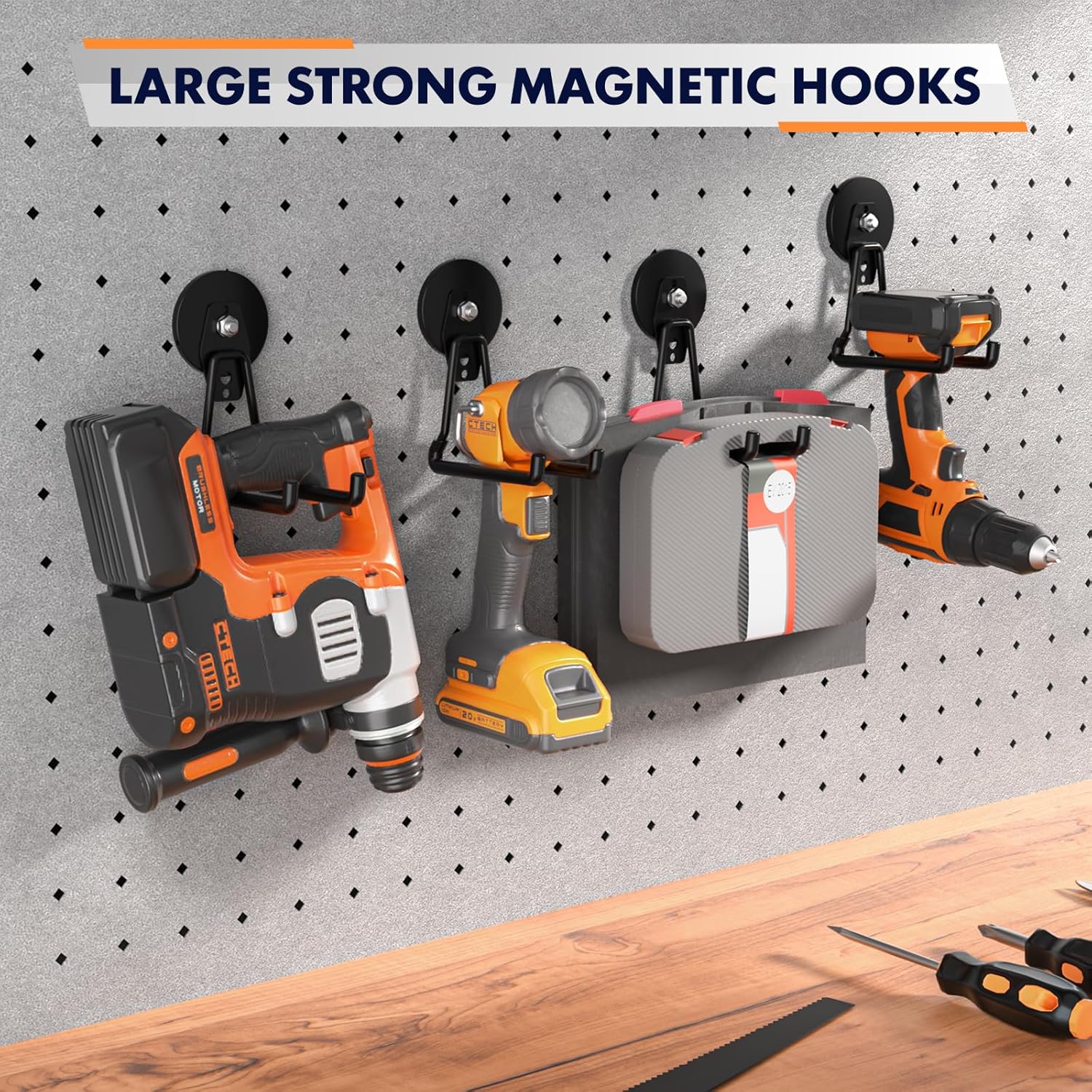 Heavy Duty Storage Magnetic Utility Hooks Large Garage Magnet Hooks with Anti-Slip Coating for Metal Cabinet,Pegboard,Garage Shelve,Garden Tools (Black3pro) - Image 2