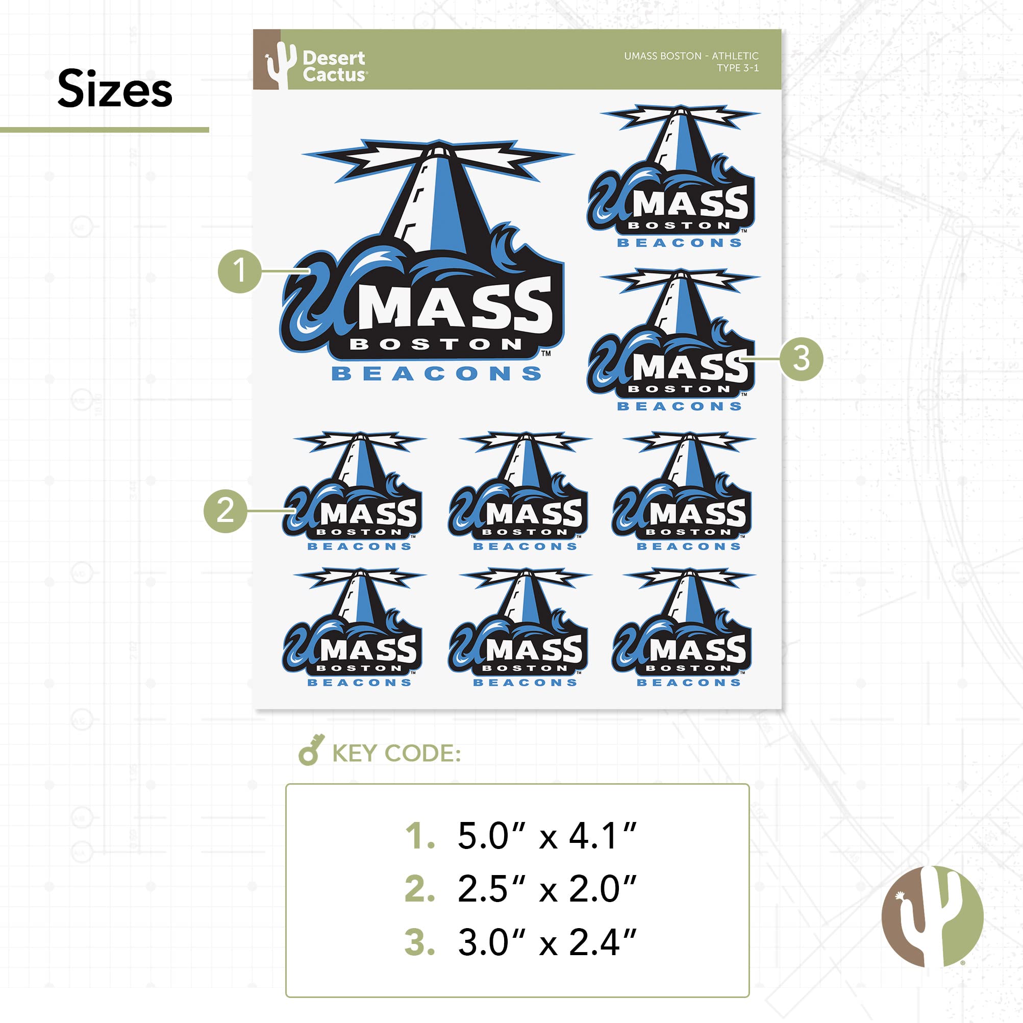 Desert Cactus UMass Sticker - Vinyl Decal For Laptop, Car, Water Bottle, Type 3 Design