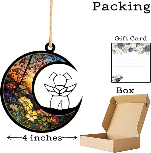 Miniatura 3 de Atrapasoles - Regalos conmemorativos para perros amantes de los perros, un blanco con alas para colgar en la ventana de perro en la luna, atrapa el