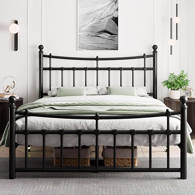 iPormis Metal Queen Bed Frame with IronArt Headboard, Heavy Duty Metal