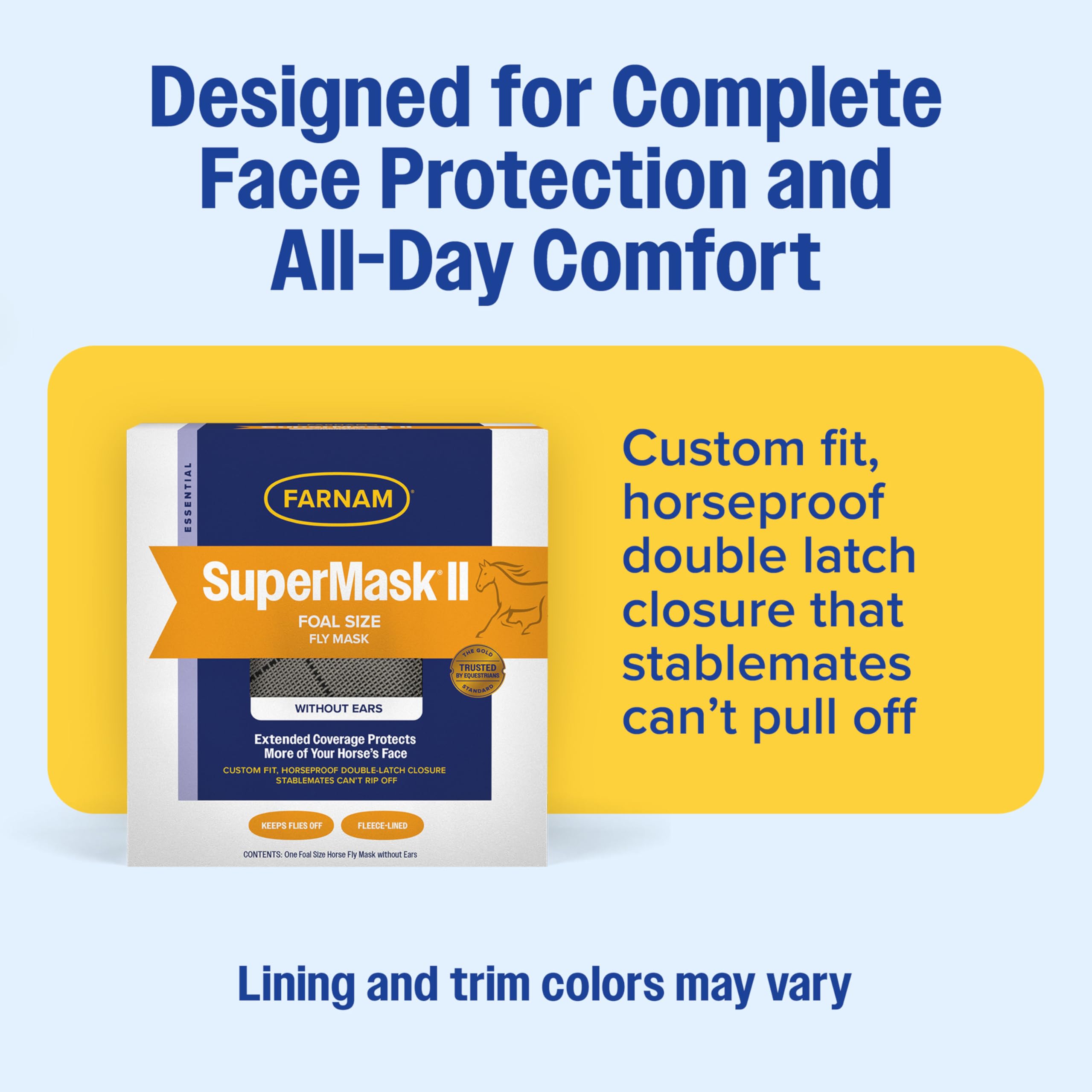 Farnam SuperMask II - Máscara de mosca de caballo sin orejas, tamaño de potro, el color puede variar