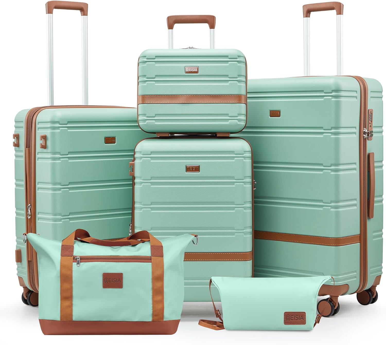 Luggage Sets with spinner wheels, PC+ABS Hard Shell Travel Luggage,Lightweight Carry-on suitcases with TSA Lock,YKK Zippers(Beige, 6 piece set(14/20/24/28/DB/TB))