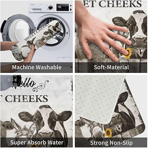 Miniatura 5 de Tapete de baño de granja de vaca de granja, antideslizante, de secado rápido, lavable, divertido tapete de ducha de animales para baño, cocina,