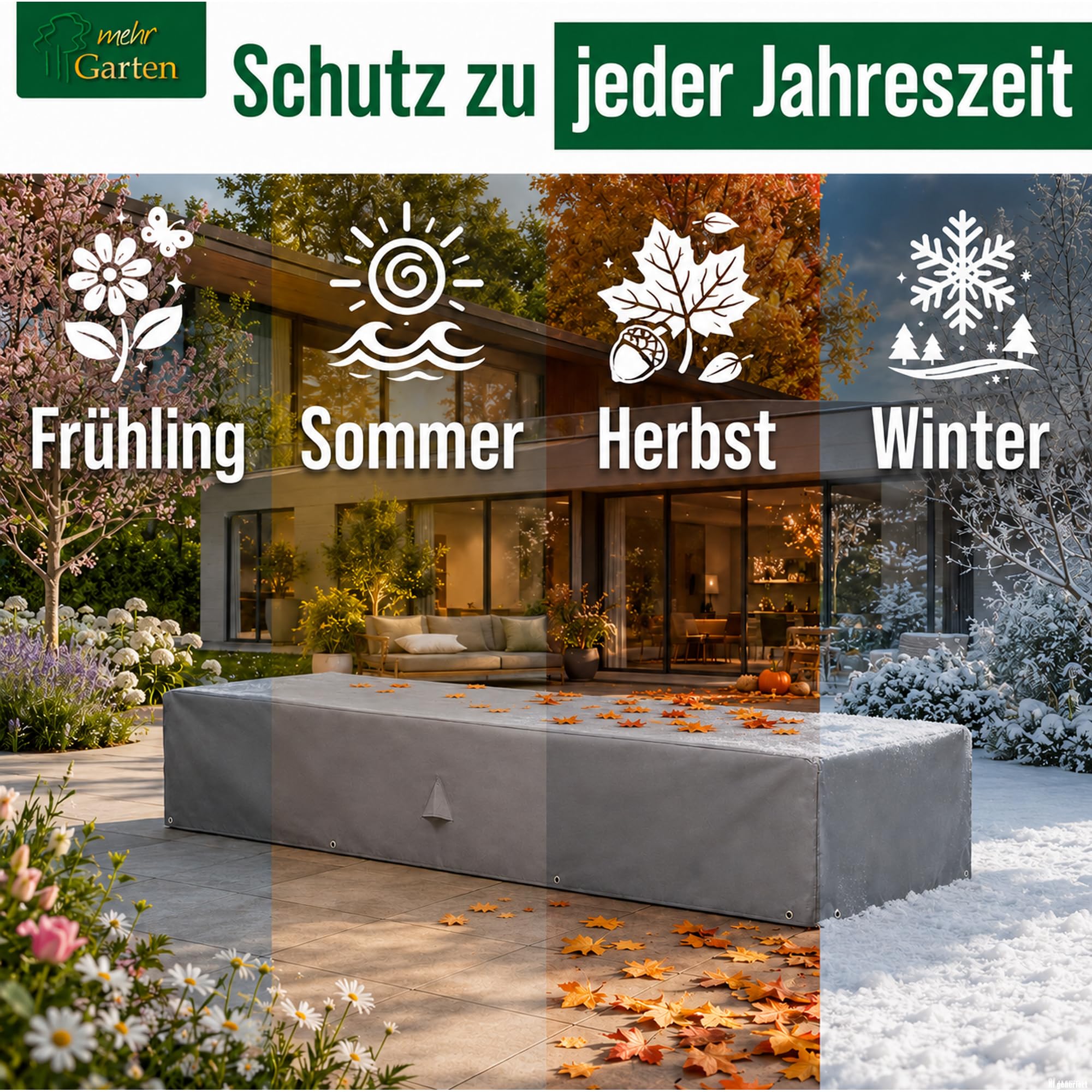 Abdeckung Sonnenliege, 225x85x40 cm, grau, Oxford 600D Gewebe, Schutzhülle für Gartenliege wasserdicht, UV-beständig und wetterfest