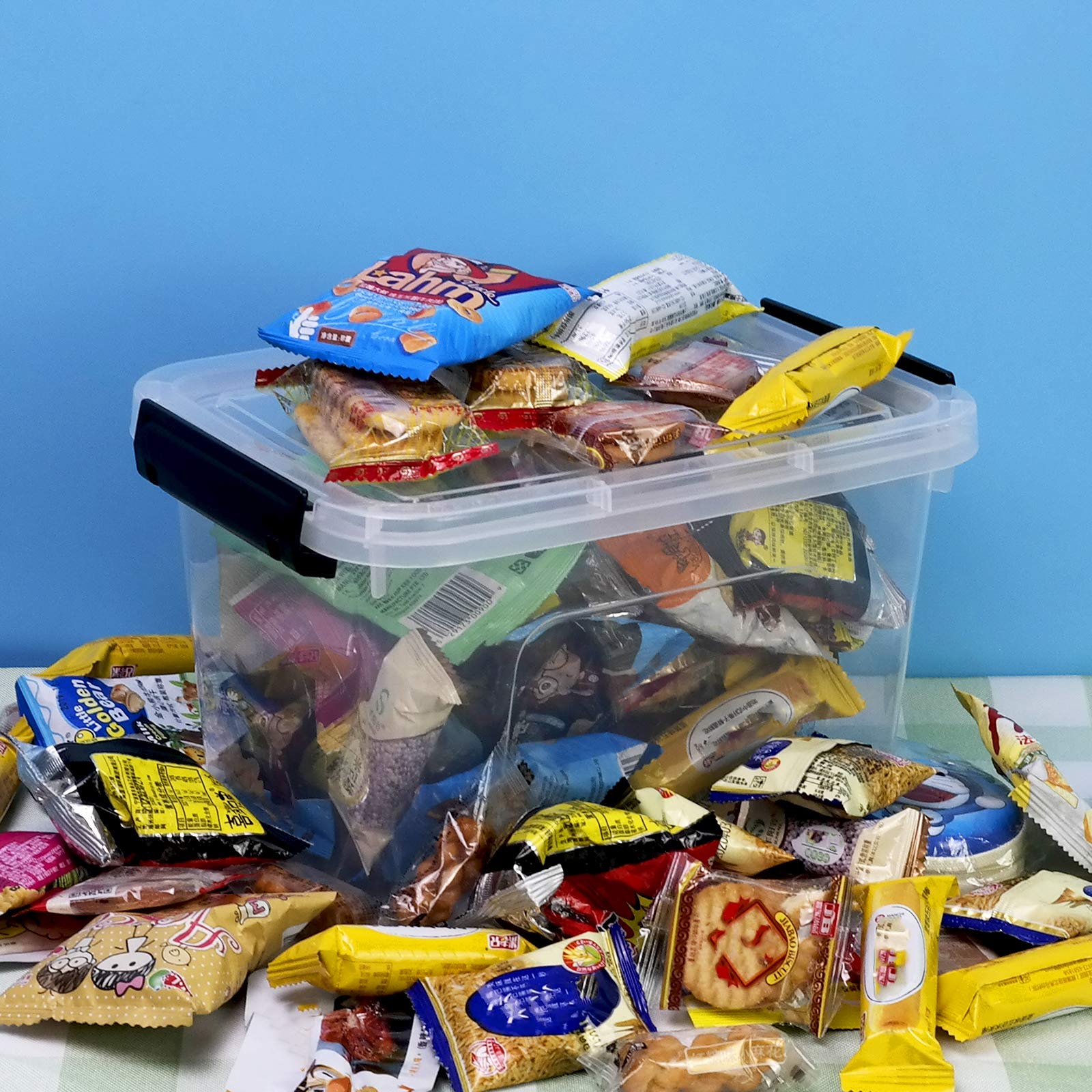 Contenitori in plastica con coperchi e maniglie, colore: trasparente e nero, 6 confezioni