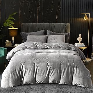 Ivellow Velvet Duvet Cover Queen Set - Smoky Gray Velvet Comforter Cover...