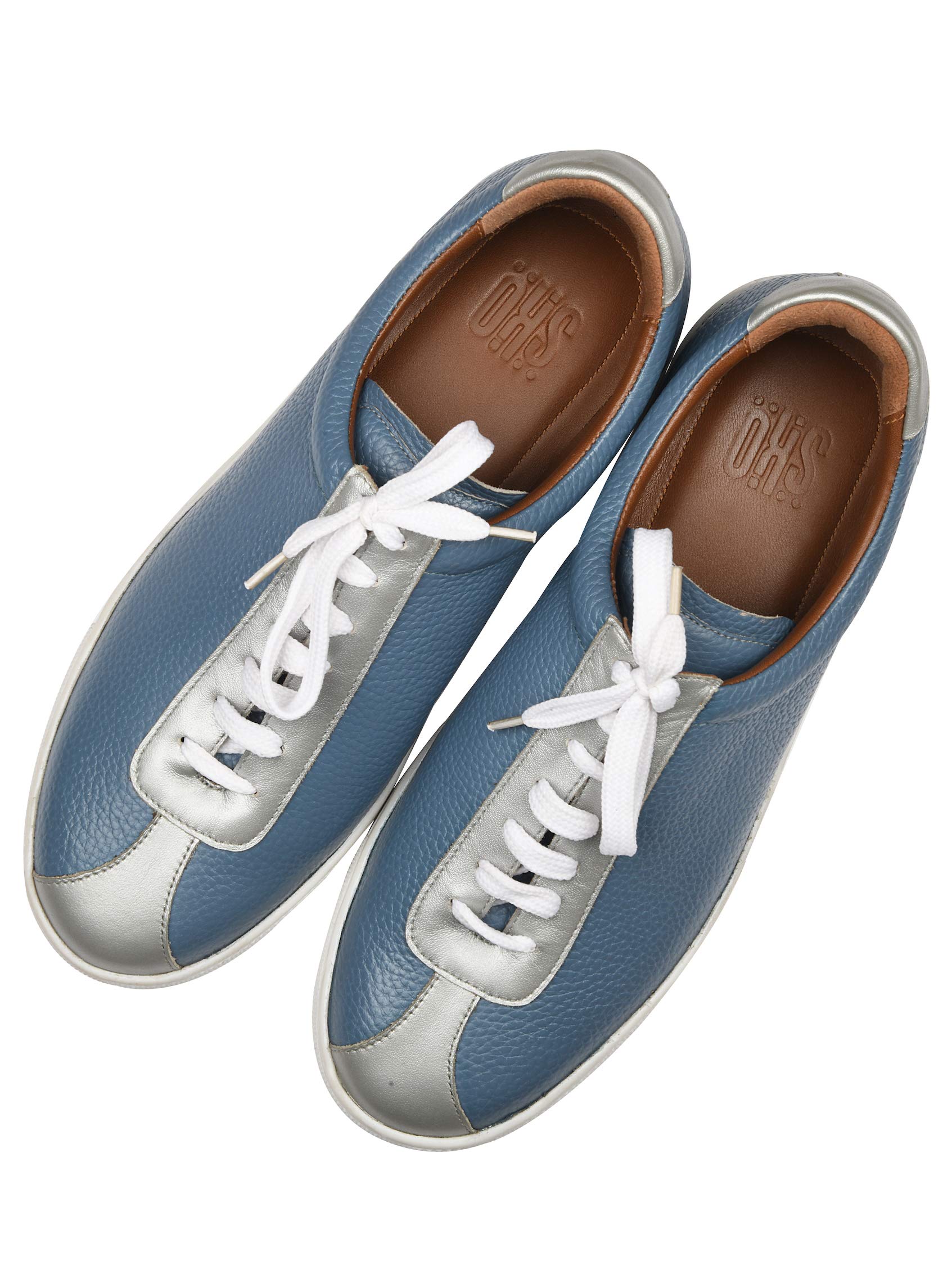 Leather Dual Colour Sneakers for Men - Silver Blue