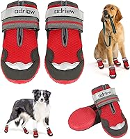 ODRIEW Dog Shoes Size 6 for Large Medium Dogs - Anti-Slip Booties with Reflective Strips, Paw Protectors for Hot Pavement, Rain, Snow, Hiking (Red, 4PCS)