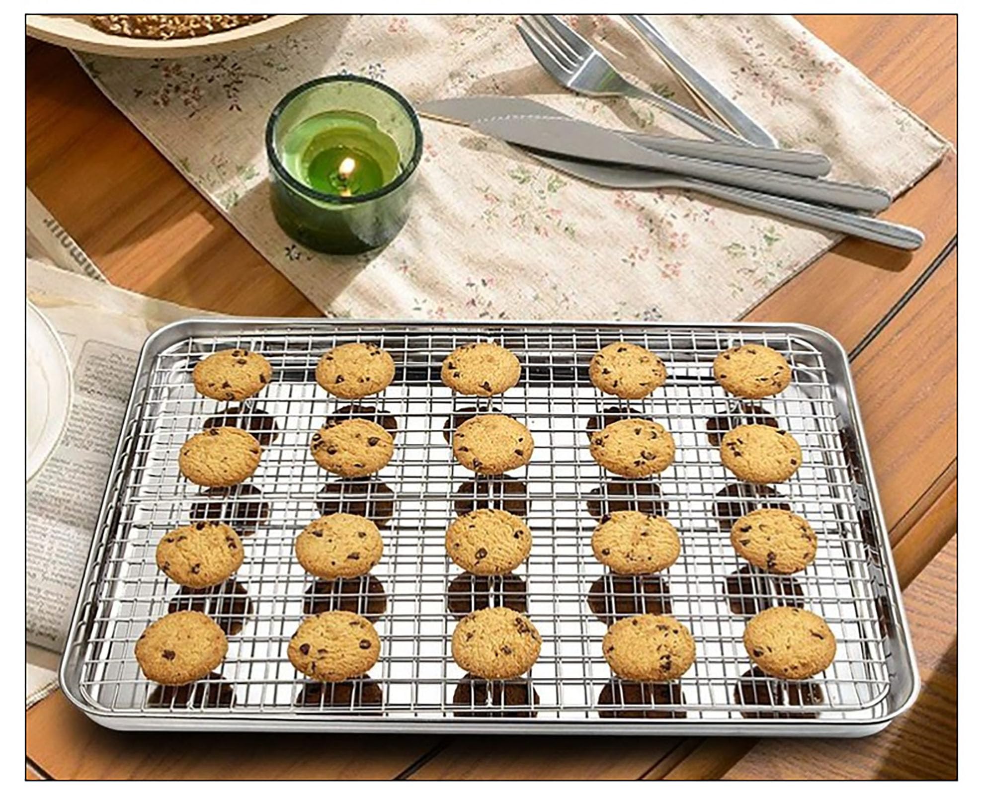 Rejillas para asar en línea, 1 parrilla de acero inoxidable de alta resistencia de 9.8 x 7.3 pulgadas para hornear y enfriar barbacoa en horno, fiesta, comedor y exteriores (9.8 pulgadas) 5