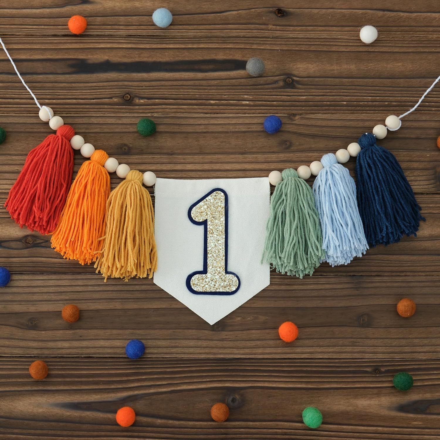 Birthday Boy Half Birthday Decorations High Chair Banner, 6 Month Tassel Wood Bead Highchair Garland Blue (Colorful) โ image 1