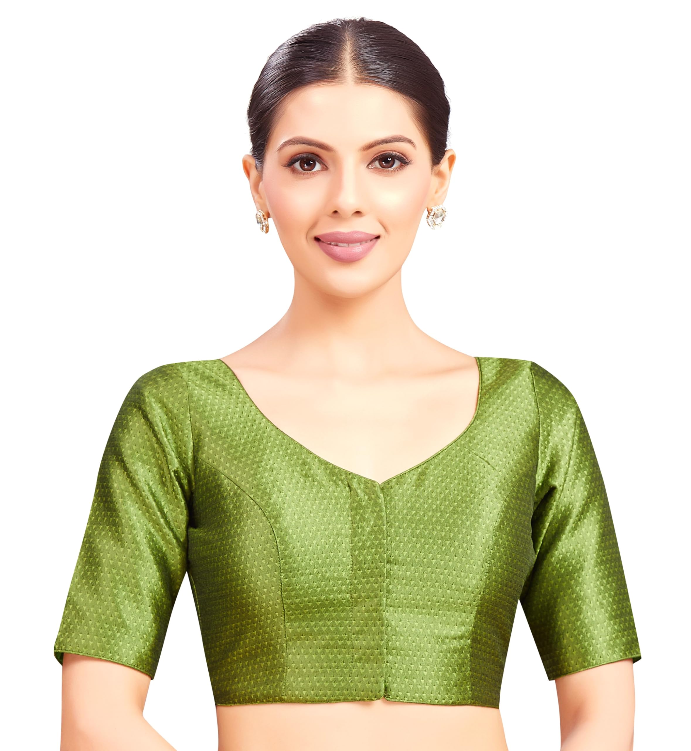 studio shringaar Women's Resham Brocade Readymade Saree Elbow Length Sleeves Blouse-picture-30