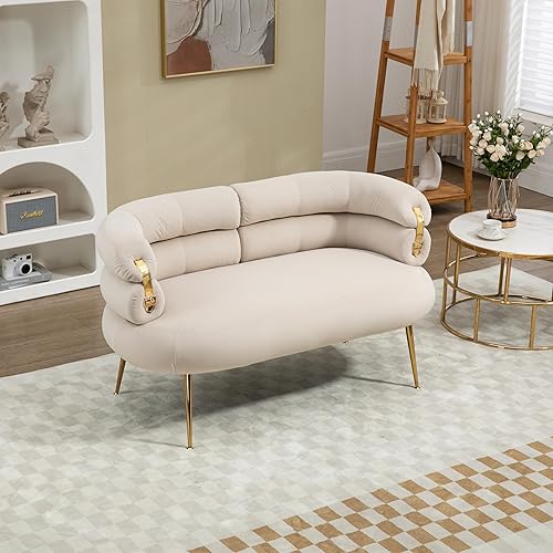 Juego de sofá y silla beige, moderno juego de muebles de sala de estar de 3 piezas, cómodo juego de sofá de terciopelo copetudo, muebles para sala
