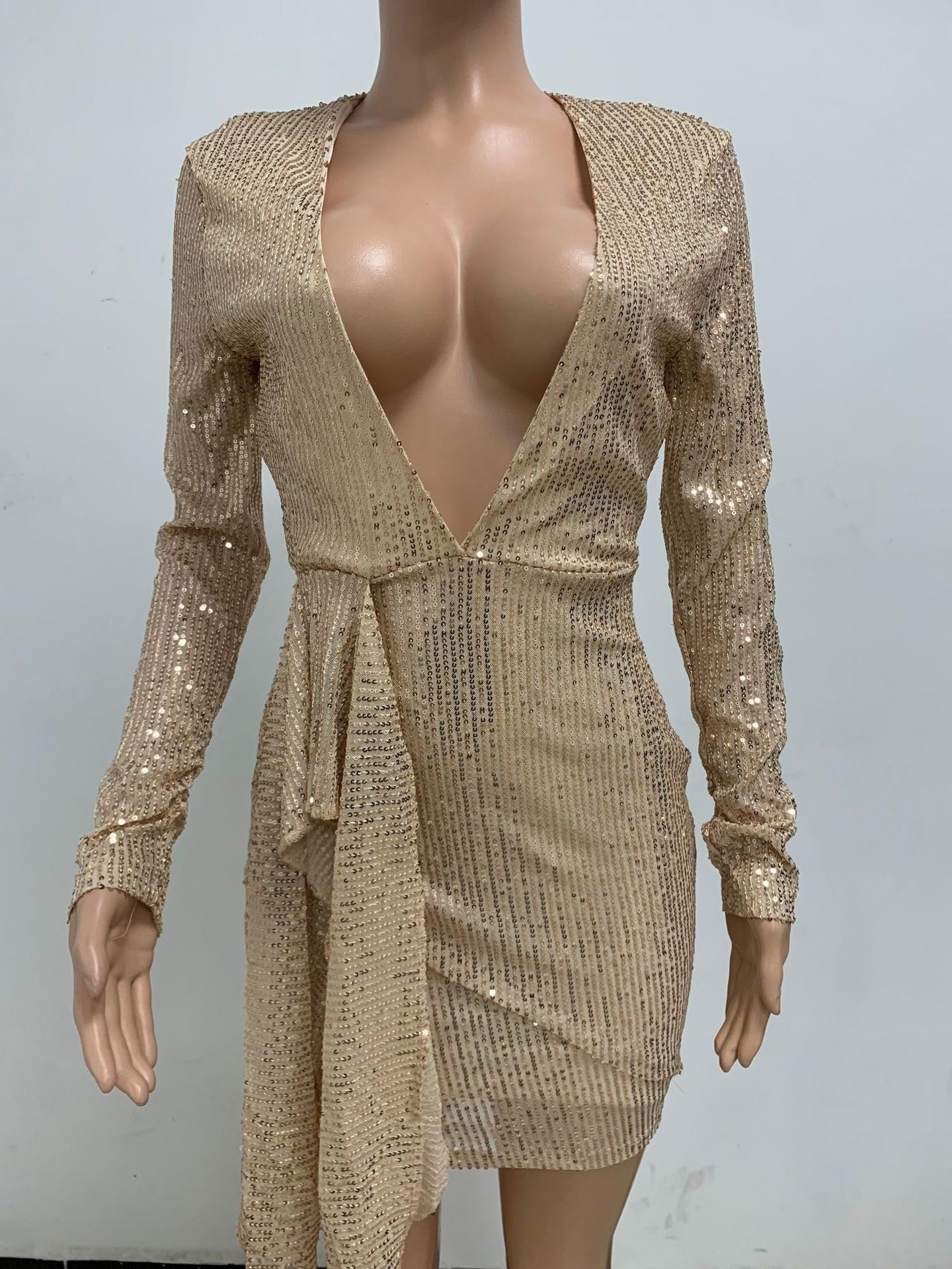 Alamoda Women's Sequin Bodycon Maxi Dress - V-Neck, Long Sleeve, Ruched With Slit & Tulip Hem For Parties - View #11