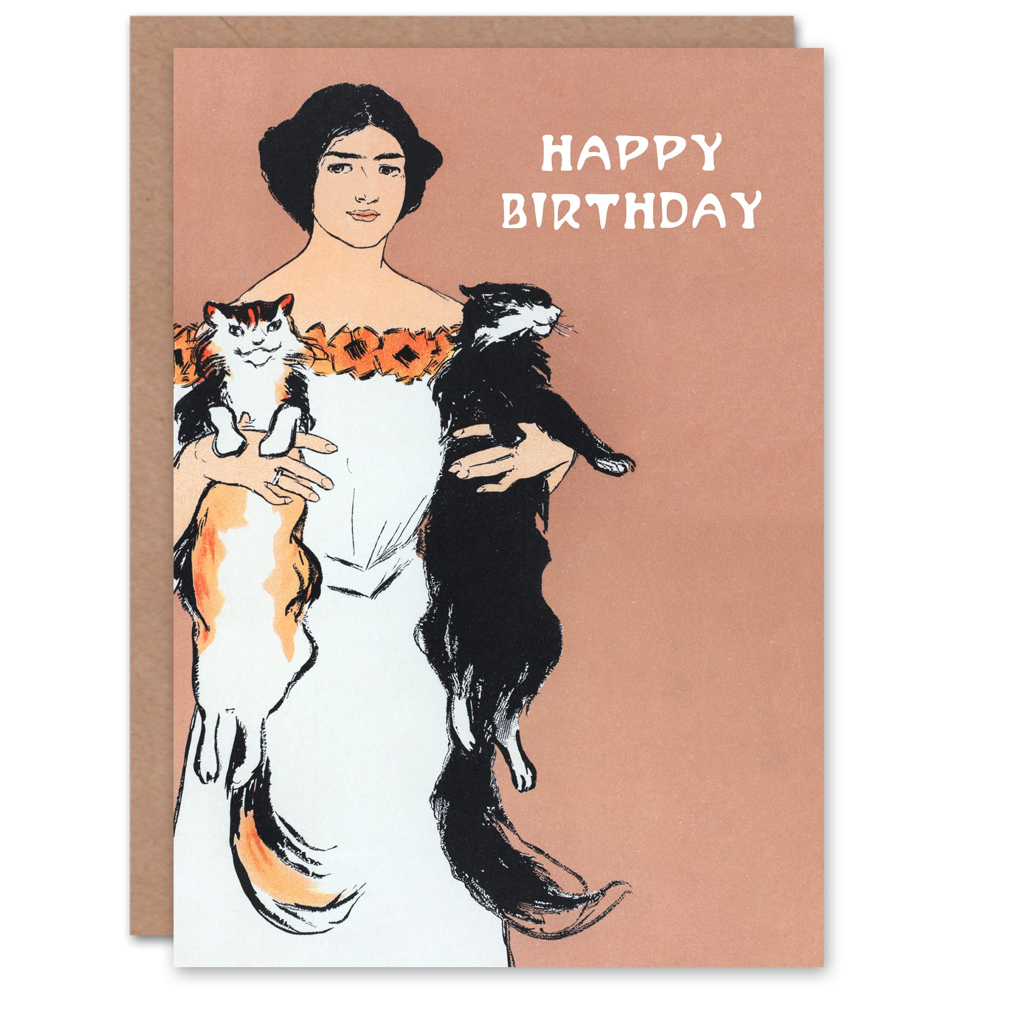 Artery8 Edward Penfield Birthday Card Woman Holding Two Cats Drawing