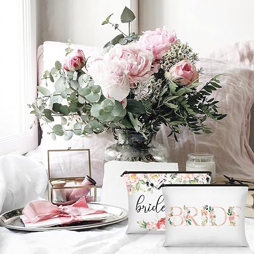 Miniatura 5 de 8 bolsas de maquillaje para dama de honor, regalos de matrona de honor, bolsa de novia para regalo de fiesta de boda (patrón floral)