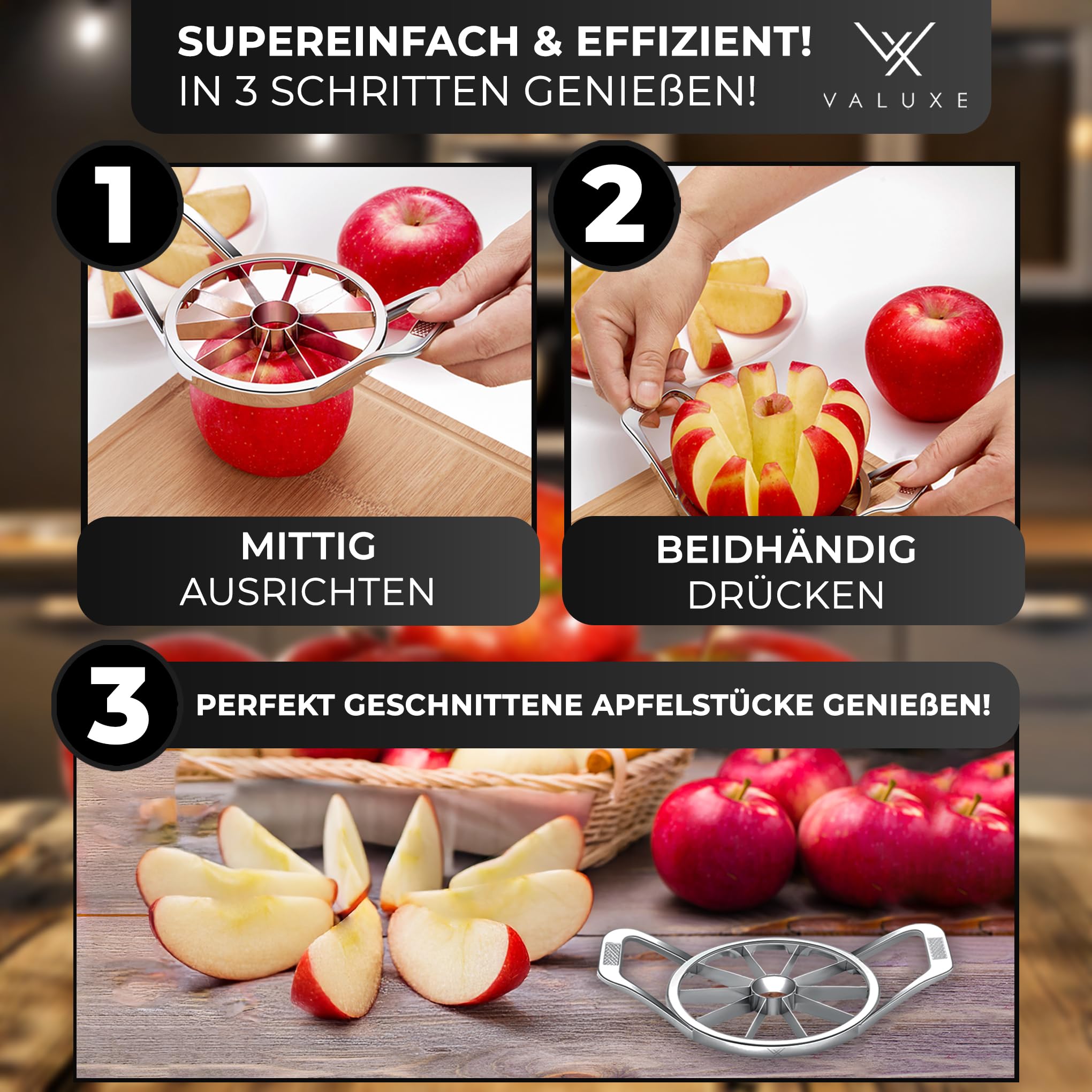 Coupe-Pomme Acier Inoxydable - Dénoyauteur 8 Tranches - Pour Pommes Et Poires - Lave-Vaisselle Safe