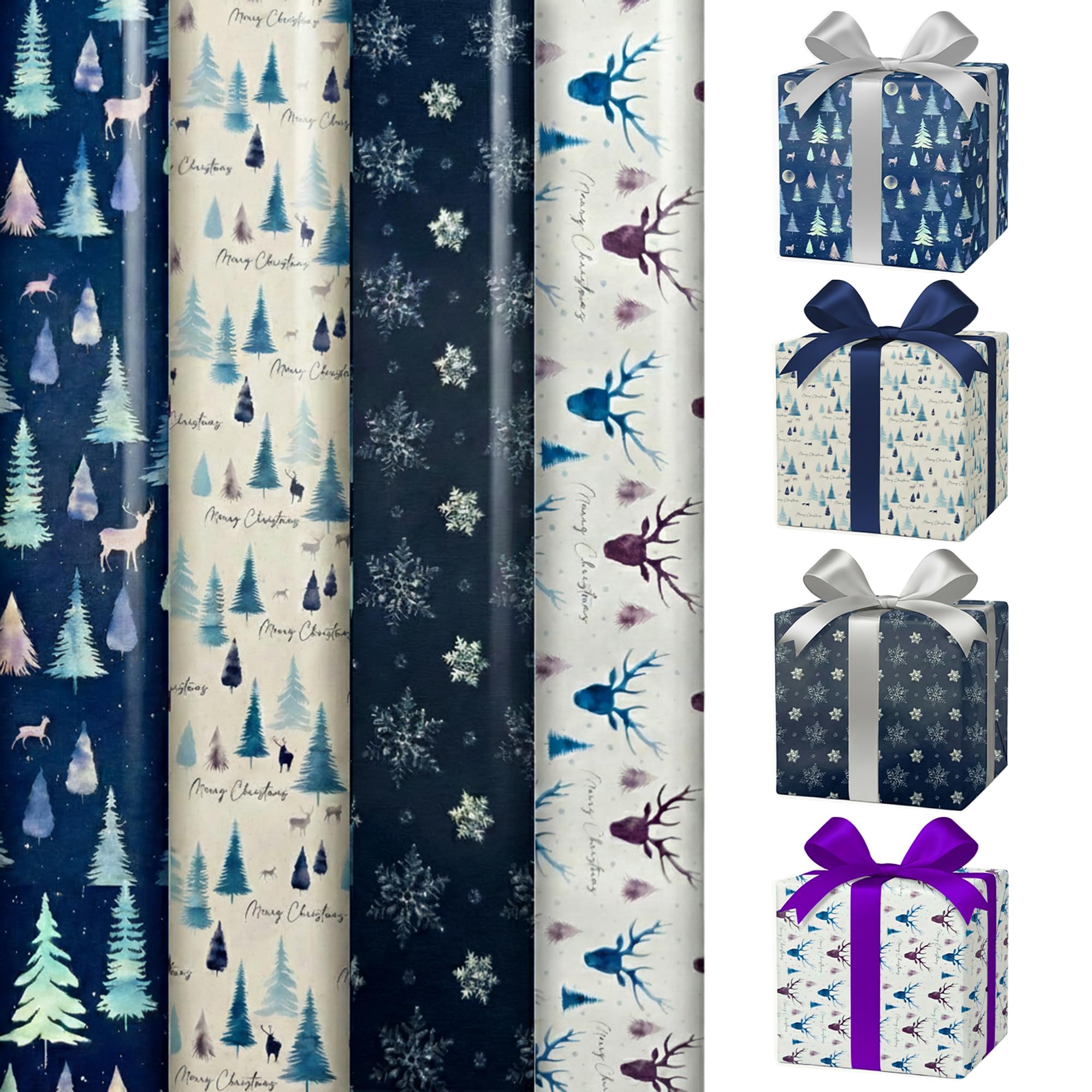 ANGIX 4 x 4m Christmas Wrapping Paper Rolls - Cute Christmas Character Gift Wrapping Paper Sheet for Xmas Present Decorations (16 Meter total)
