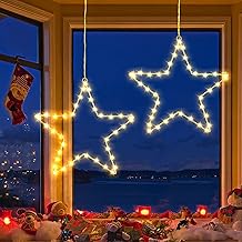 BrizLabs Leuchtstern Weihnachten, 2 Stück 40 LED Weihnachtsstern Fenster Lichter Warmweiß Batteriebetrieben 8 Modi Wasserdicht Christbaumschmuck Lichter für Weihnachtsdeko Garten Balkon Baum Party