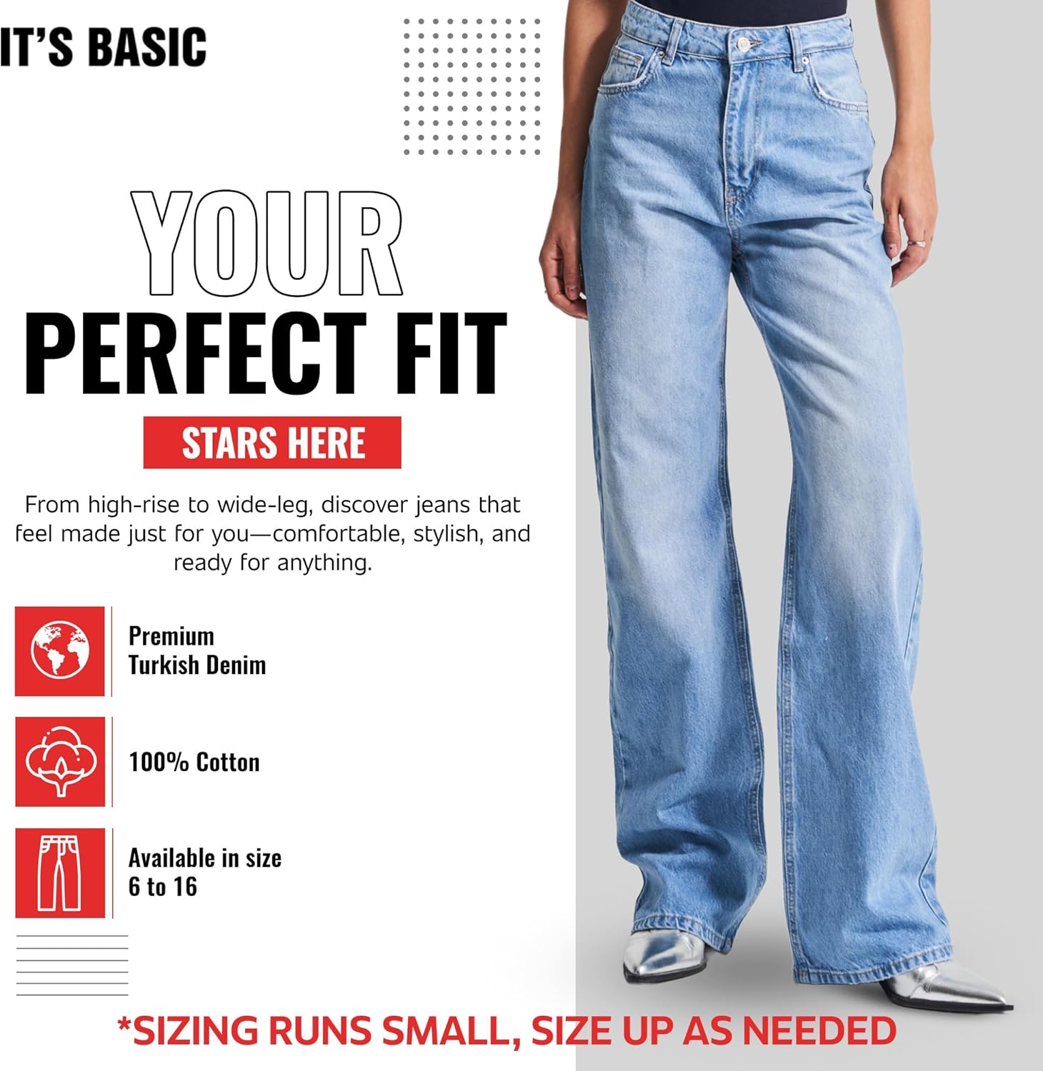 IT'S BASIC Straight Wide Leg Jeans for Women High Waisted, Relaxed Fit Trendy Womens Jeans Loose Denim Pants, Stonewashed - Image 3