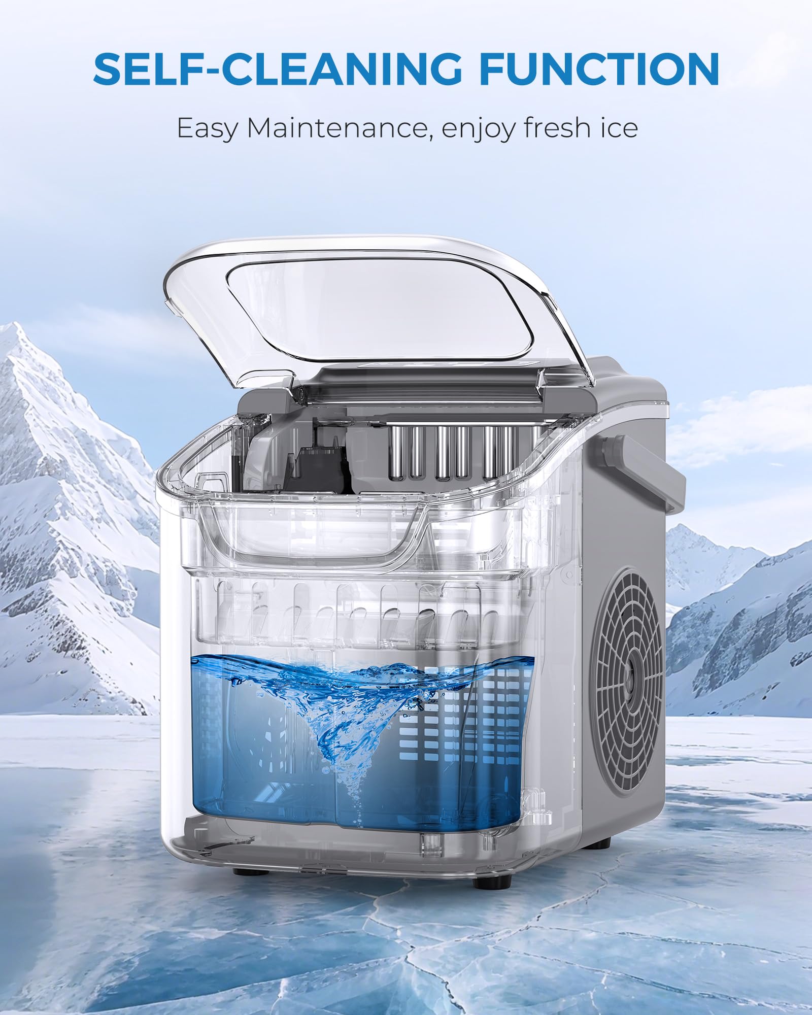 Electactic Ice Maker Countertop 26.5lbs/24h 8 Bullet Ices In 6 Mins – Self Cleaning Portable Ice Maker For Home Use, Office & Party, With Ice Basket And Scoop on Fridge.com - View 6