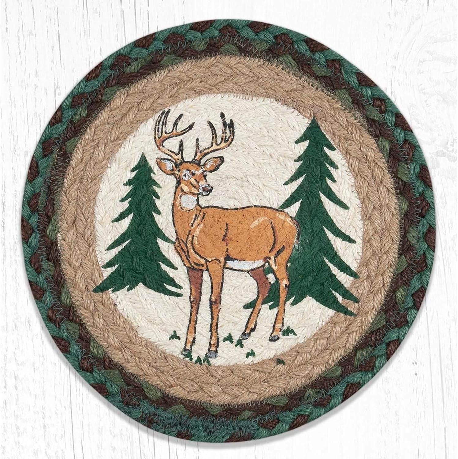 BLACK FOREST DECOR Double Tree Deer Trivets Set of 3 – Rustic Lodge Braided Jute Heat-Resistant Table Mats – Handcrafted Durable Hot Pads – Woodland Kitchen Décor – 10” Diameter Each, Multicolor